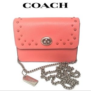 Coach Bowery Studded Crossbody F44964 Coral/Silver
